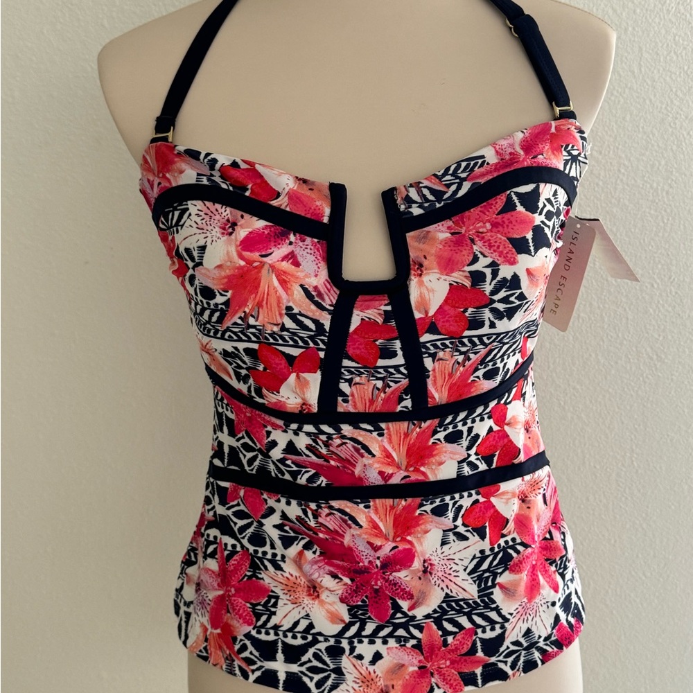 Brand Island Escape - Womens Floral Print Strapless Swim Top Size 6 Pink